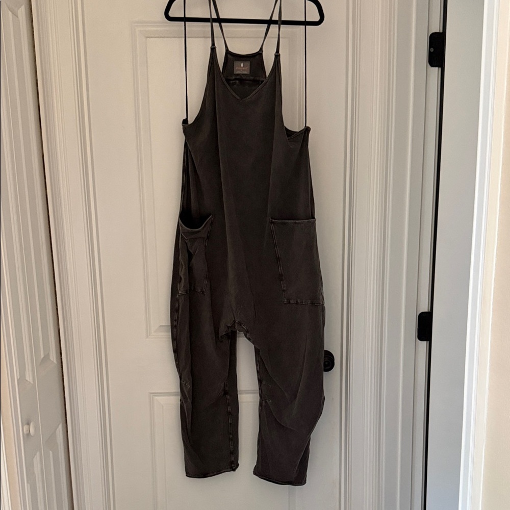 Free People Movement Washed Black/Charcoal Utility Overalls